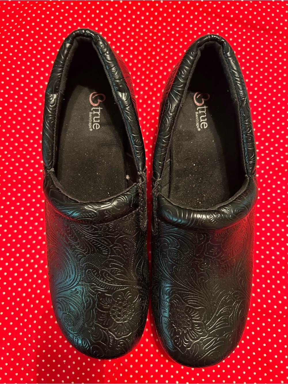 BareTraps Black Embossed Slip-On Clogs